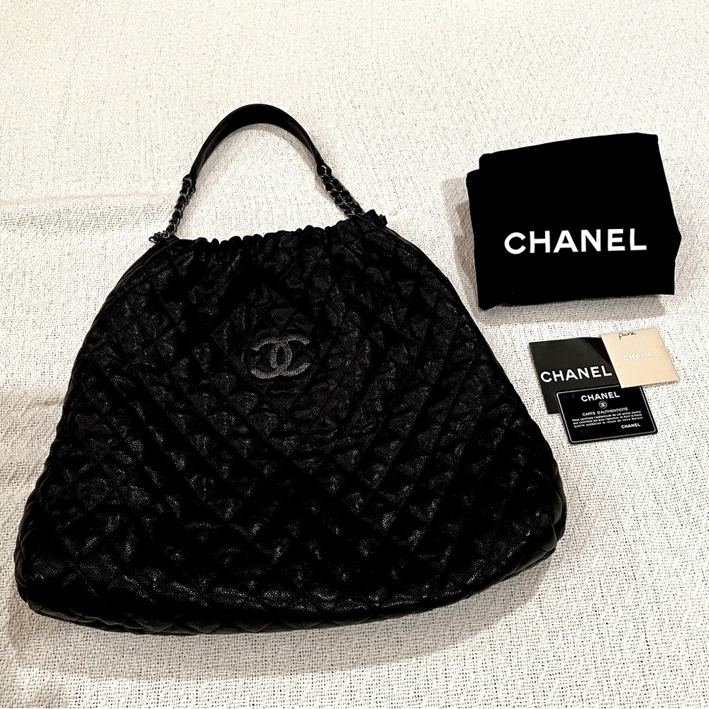 Authentic Chanel Distressed Glazed Caviar Quilted Large Leather Bag